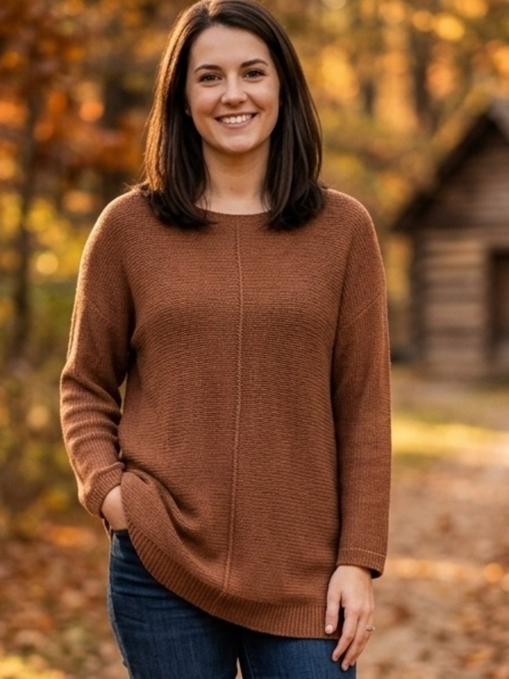 Chico's Brown Fine Knit Tunic Sweater - Center Seam Boatneck, Size large
